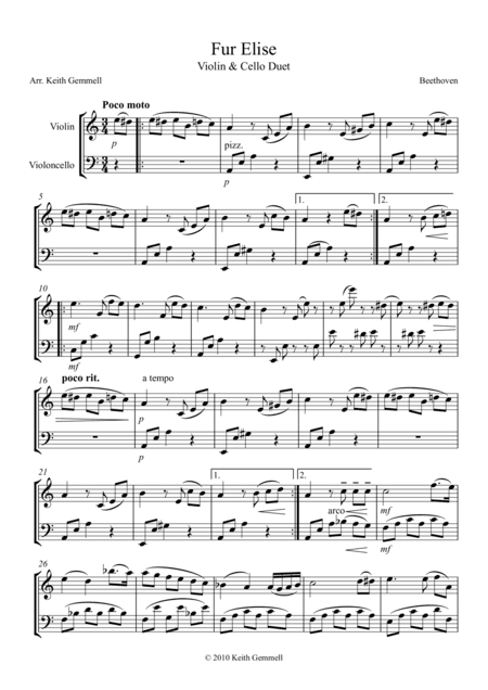 Fur Elise – Violin & Cello Duet (arr. Keith Gemmell)