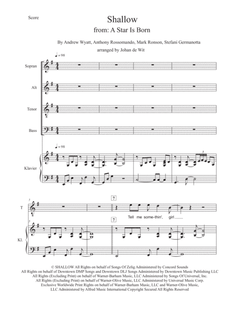 Shallow (arr. Johan de Wit)