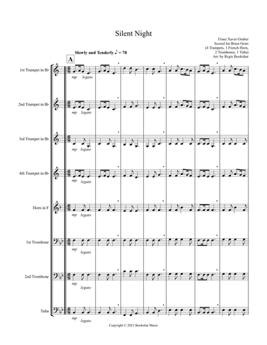 Silent Night (Bb) (Brass Octet - 4 Trp, 1 Hrn, 2 Trb, 1 Tuba) (arr. Regis Bookshar)