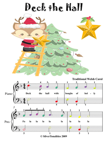 Deck the Hall Easiest Piano Sheet Music with Colored Notes (arr. SilverTonalities)