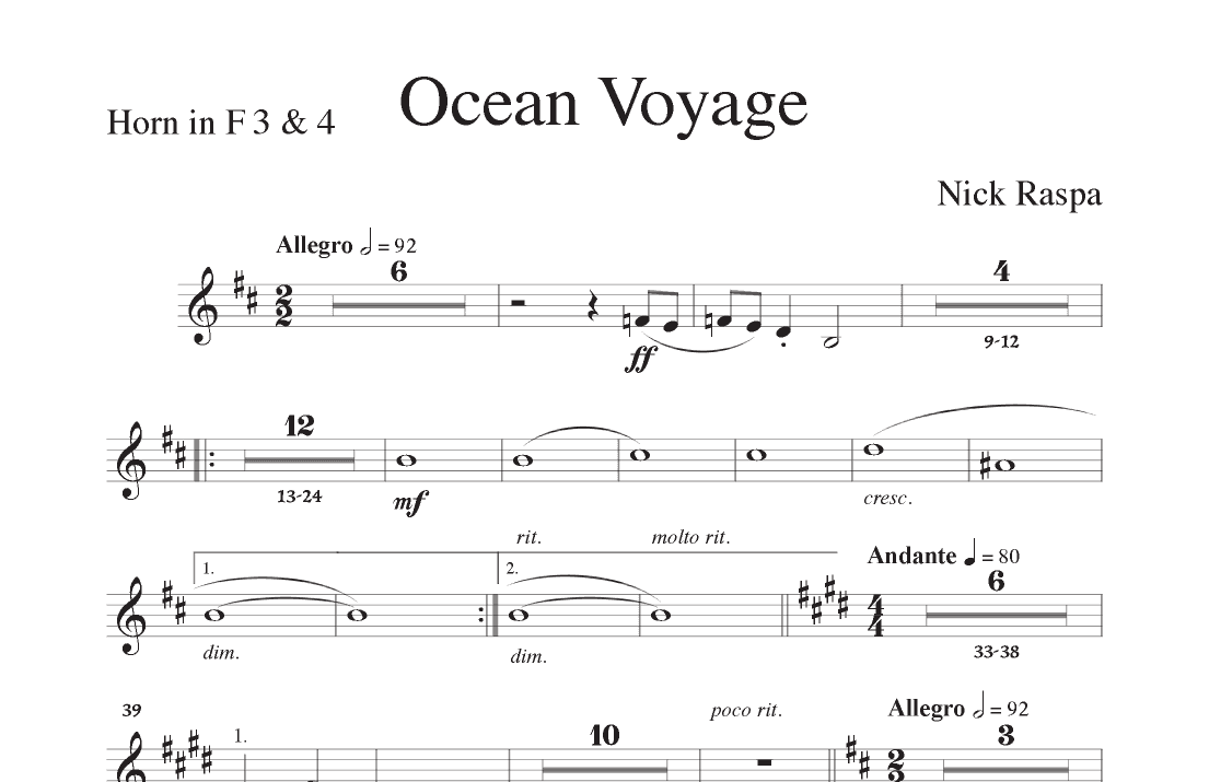 Ocean Voyage - (Full Orchestra) French Horn 3 & 4 part