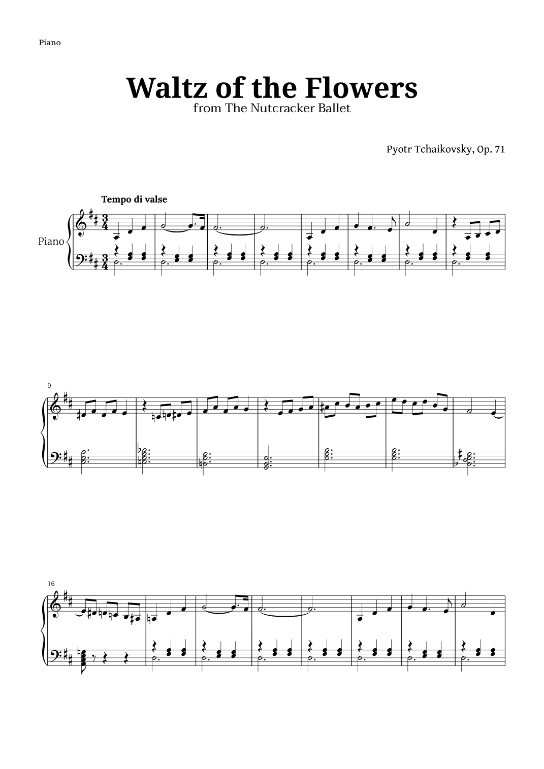 Waltz of the Flowers by Tchaikovsky for Intermediate Piano (arr. Langanho)