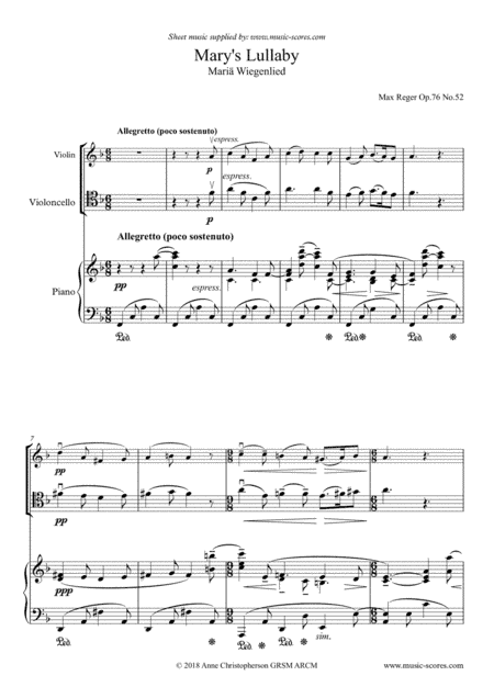 Mary's Lullaby, or Maria Wiegenlied - Violin, Cello and Piano (arr. Anne L Christopherson GRSM ARCM)