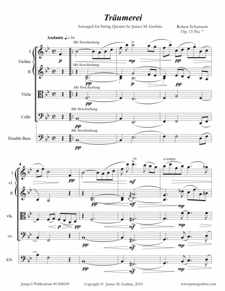 Schumann: Träumerei Op. 15 No. 7 for String Quintet (arr. James M. Guthrie)