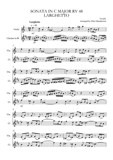 VIVALDI VIOLIN AND CLARINET DUET - from Sonata in C Major, Larghetto RV 48 (arr. Ellen Macpherson)