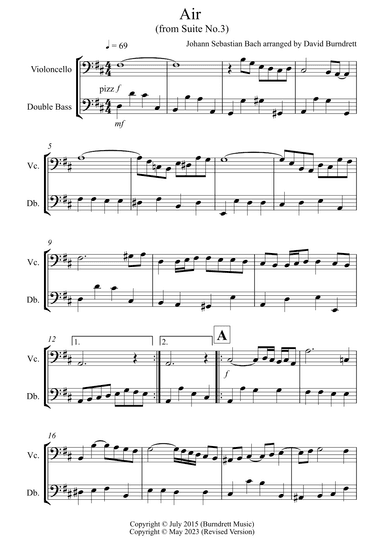 Air on a G String for Cello and Double Bass Duet (arr. David Burndrett)