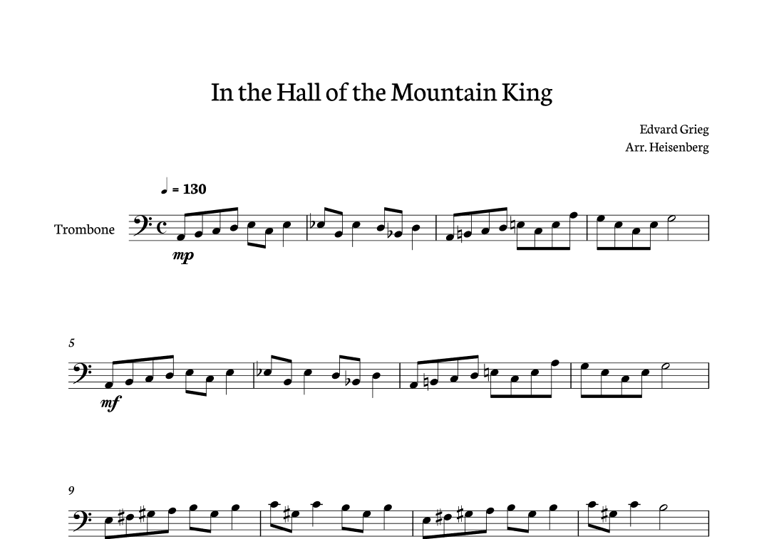 In The Hall of The Mountain King for Tombone (arr. Heisenberg)