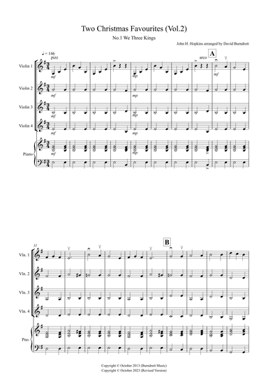 2 Christmas Favourites for Violin Quartet (volume two) (arr. David Burndrett)