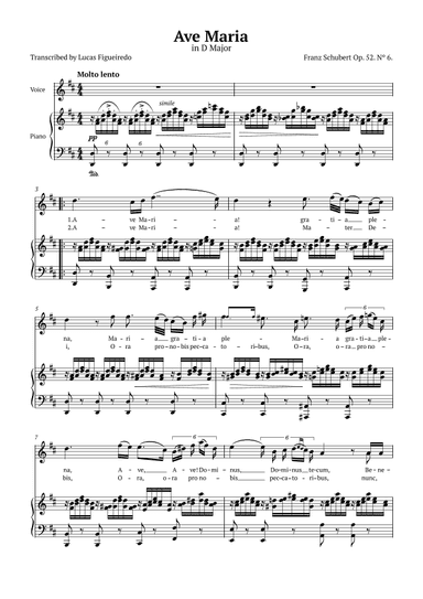 Ave Maria (Schubert) in D Major for Piano and Voice (Lyrics in Latin) (arr. Lucas Figueiredo)