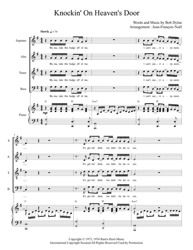 Knockin' On Heaven's Door (arr. Jean-Francois Noel)