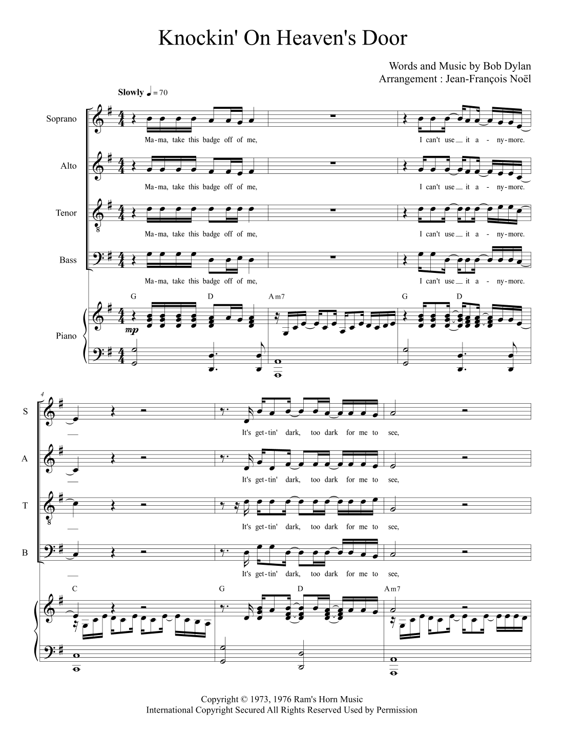 Knockin' On Heaven's Door (arr. Jean-Francois Noel)