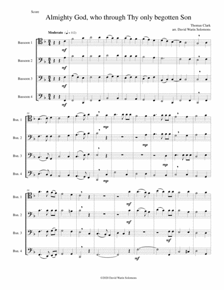 Almighty God, who through thy only begotten Son (Easter motet) for 4 bassoons (arr. David Warin Solomons)