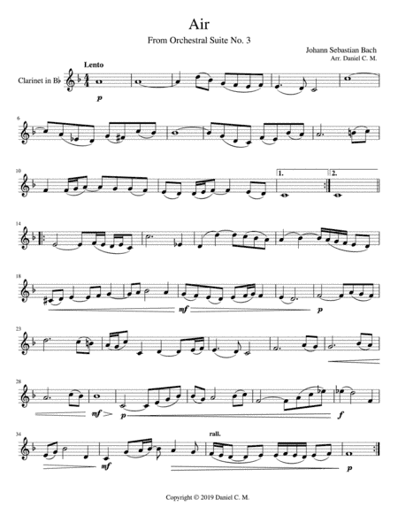 Air for A clarinet and piano (simplified) (arr. Daniel C. M.)