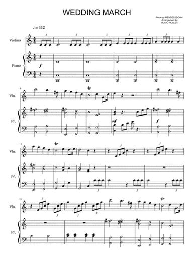 Mendelssohn - Wedding March (for violin and piano) (arr. Music-holley)