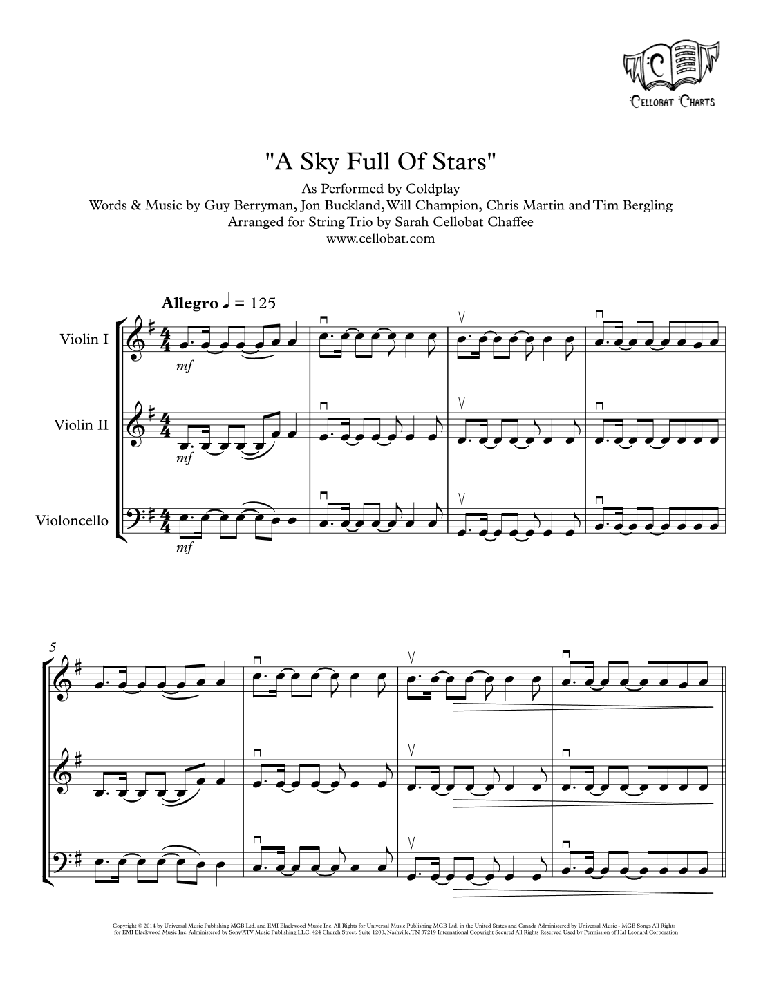 A Sky Full Of Stars (arr. Sarah Cellobat Chaffee)