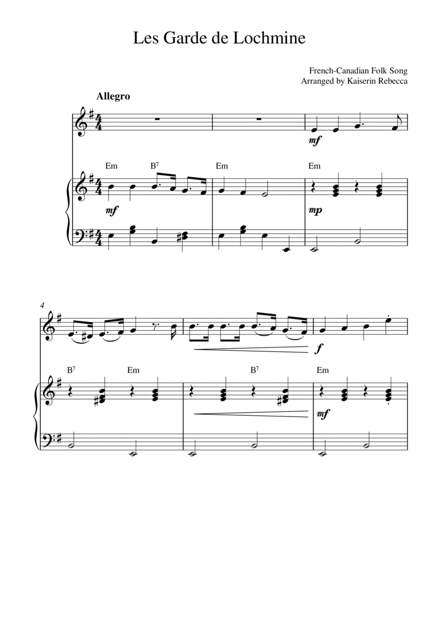 Les Garde de Lochmine (for violin solo and piano accompaniment) (arr. Kaiserin Rebecca)