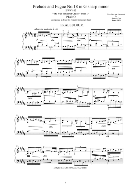 Bach - Prelude and Fugue No.18 in G sharp minor BWV 863 for Piano (arr. Santino Cara)