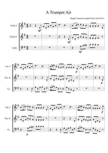 A Trumpet Air arranged for two violins and a cello (arr. Karen E McAjulay)