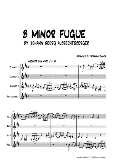 B Minor Fugue by Johann Georg Albrechtsberger for Clarinet Quartet. (arr. Stephen Davies)