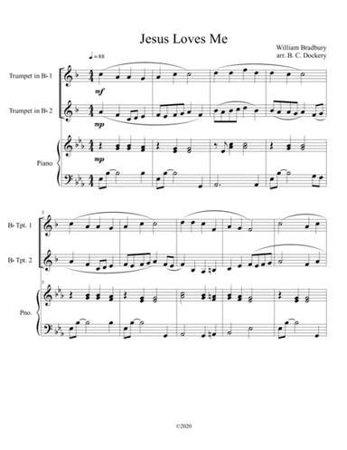 Jesus Loves Me (trumpet duet) with optional piano accompaniment (arr. B. C. Dockery)