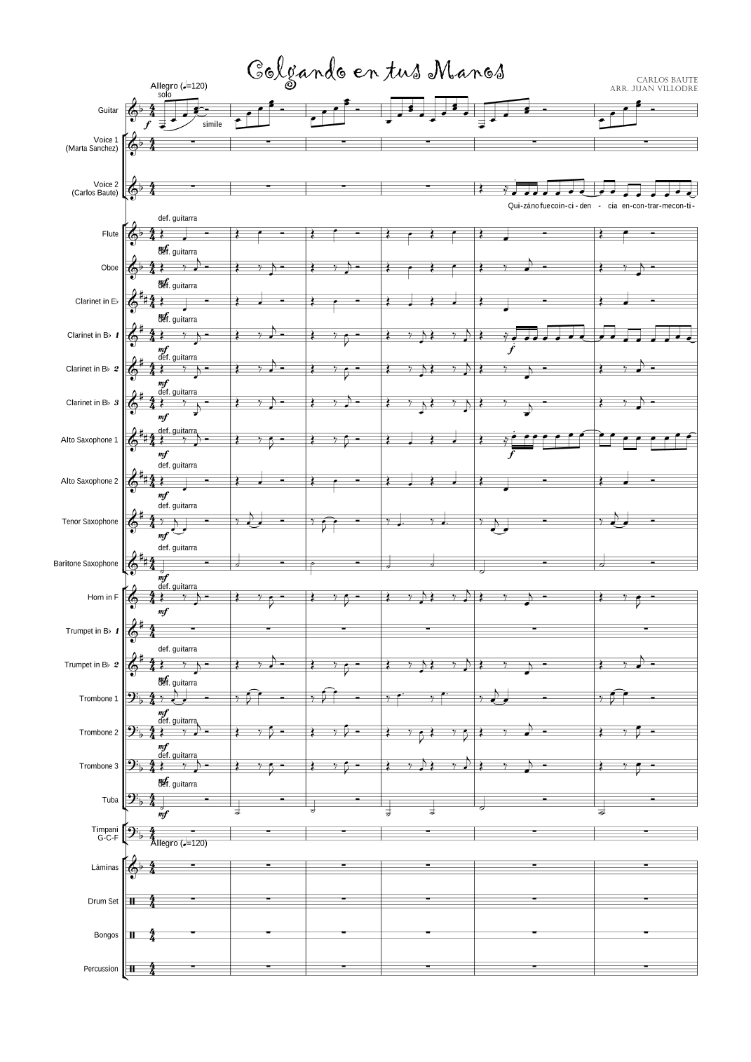 Colgando en tus Brazos (arr. Juan Villodre)