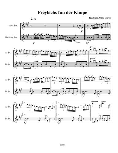 Freylachs fun der Khupe for Alto and Bari Saxes (arr. Mike Curtis)