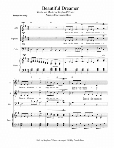 Beautiful Dreamer Key of G for Alto & Soprano (arr. Connie Boss)