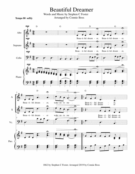 Beautiful Dreamer Key of G for Alto & Soprano (arr. Connie Boss)