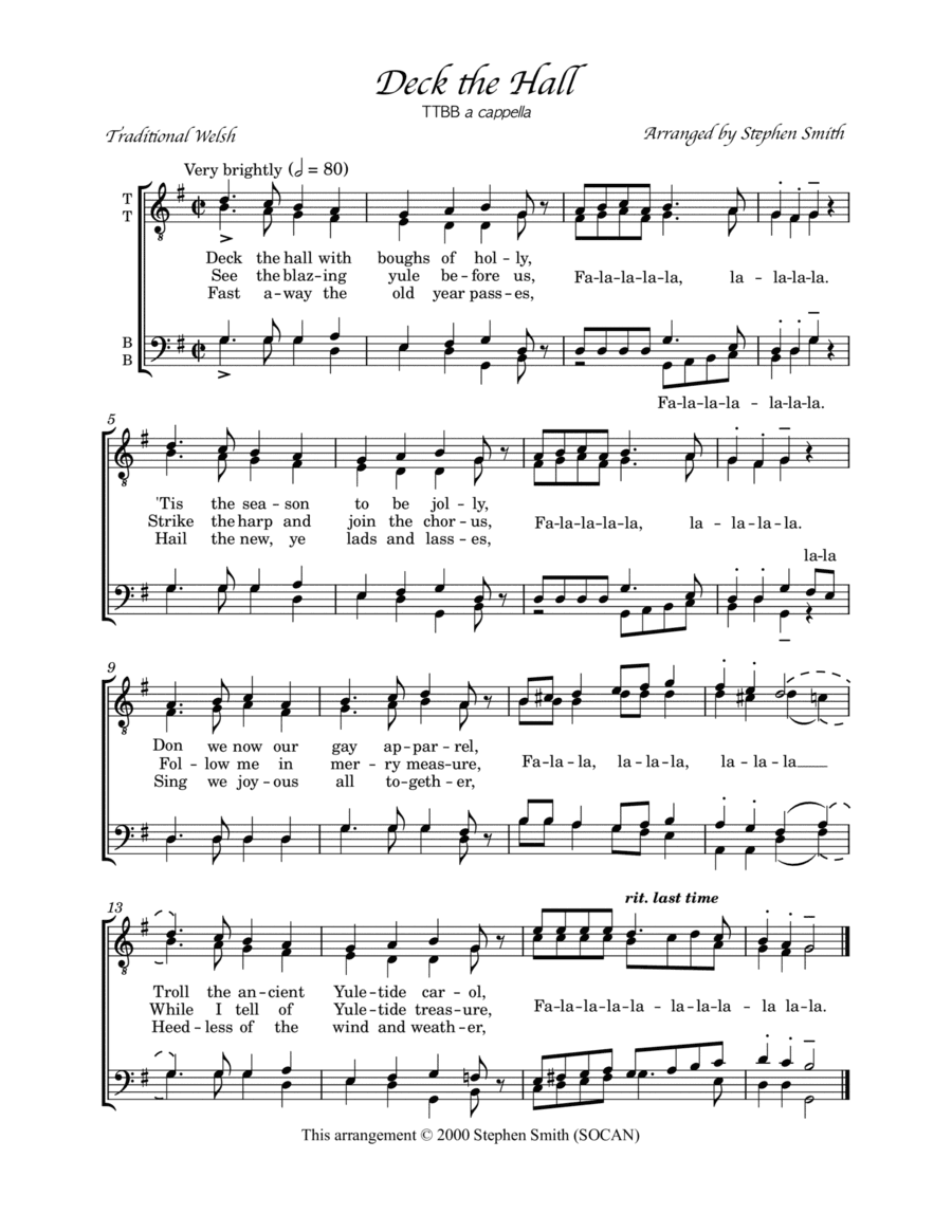 Deck the Hall (TTBB a cappella) (arr. Stephen Smith)