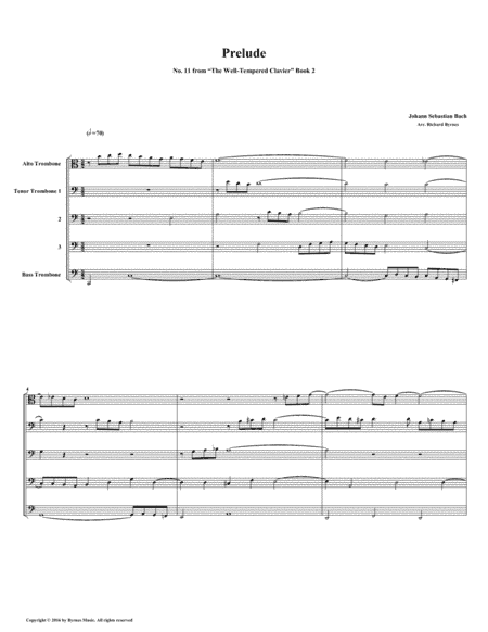Prelude 11 from Well-Tempered Clavier, Book 2 (Trombone Quintet) (arr. Richard Byrnes)