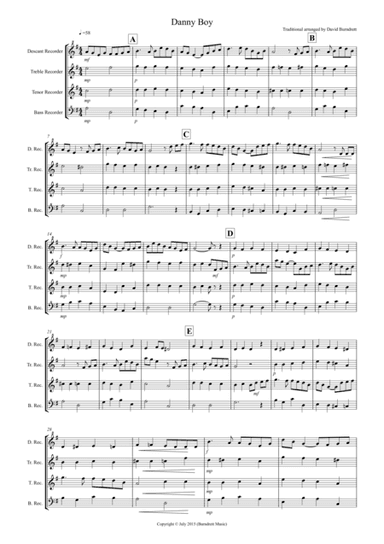 Danny Boy for Recorder Quartet (arr. David Burndrett)