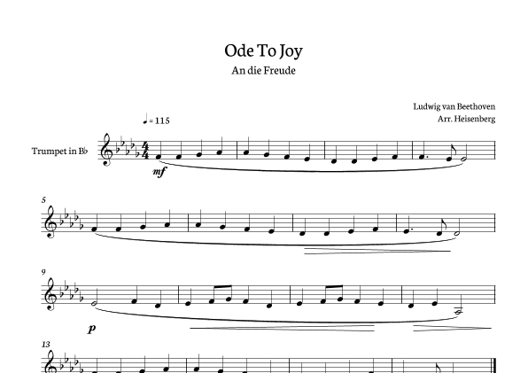 Beethoven - Ode to Joy for trumpet - clean version in B major. (arr. Heisenberg)