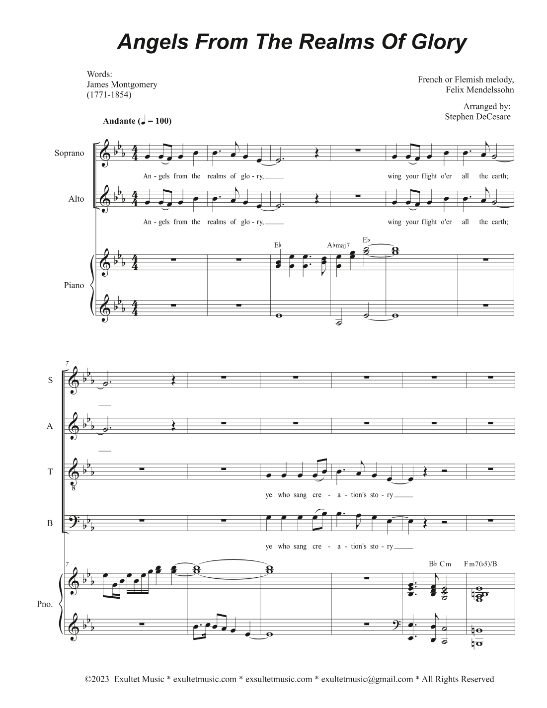 Angels From The Realms Of Glory (Vocal Quartet - (SATB) (arr. Stephen DeCesare)