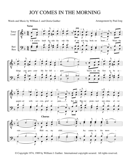 Joy Comes In The Morning (arr. Paul A. Jorg)