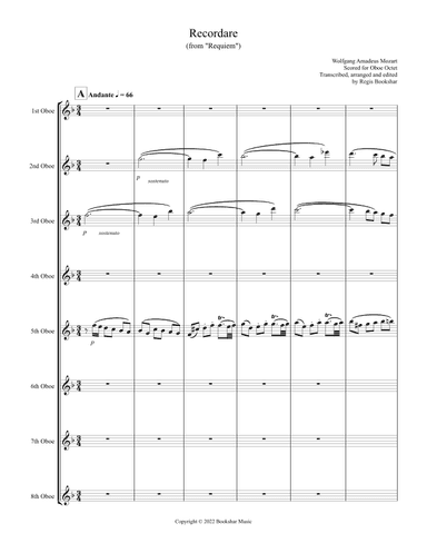 Recordare (from "Requiem") (F) (Oboe Octet) (arr. Regis Bookshar)