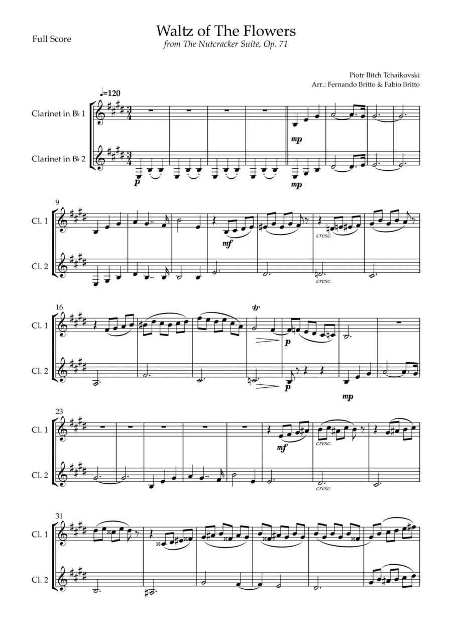 Waltz of The Flowers - from Nutcracker (P. I. Tchaikovsky) for Clarinet in Bb Duo (arr. Fernando Britto, Fabio Britto)