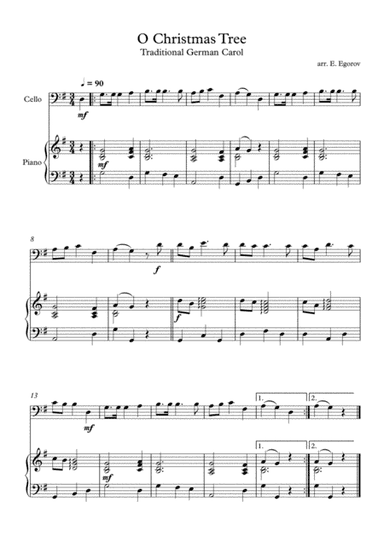 O Christmas Tree, Traditional German Carol, For Cello & Piano (arr. Eugene Egorov)