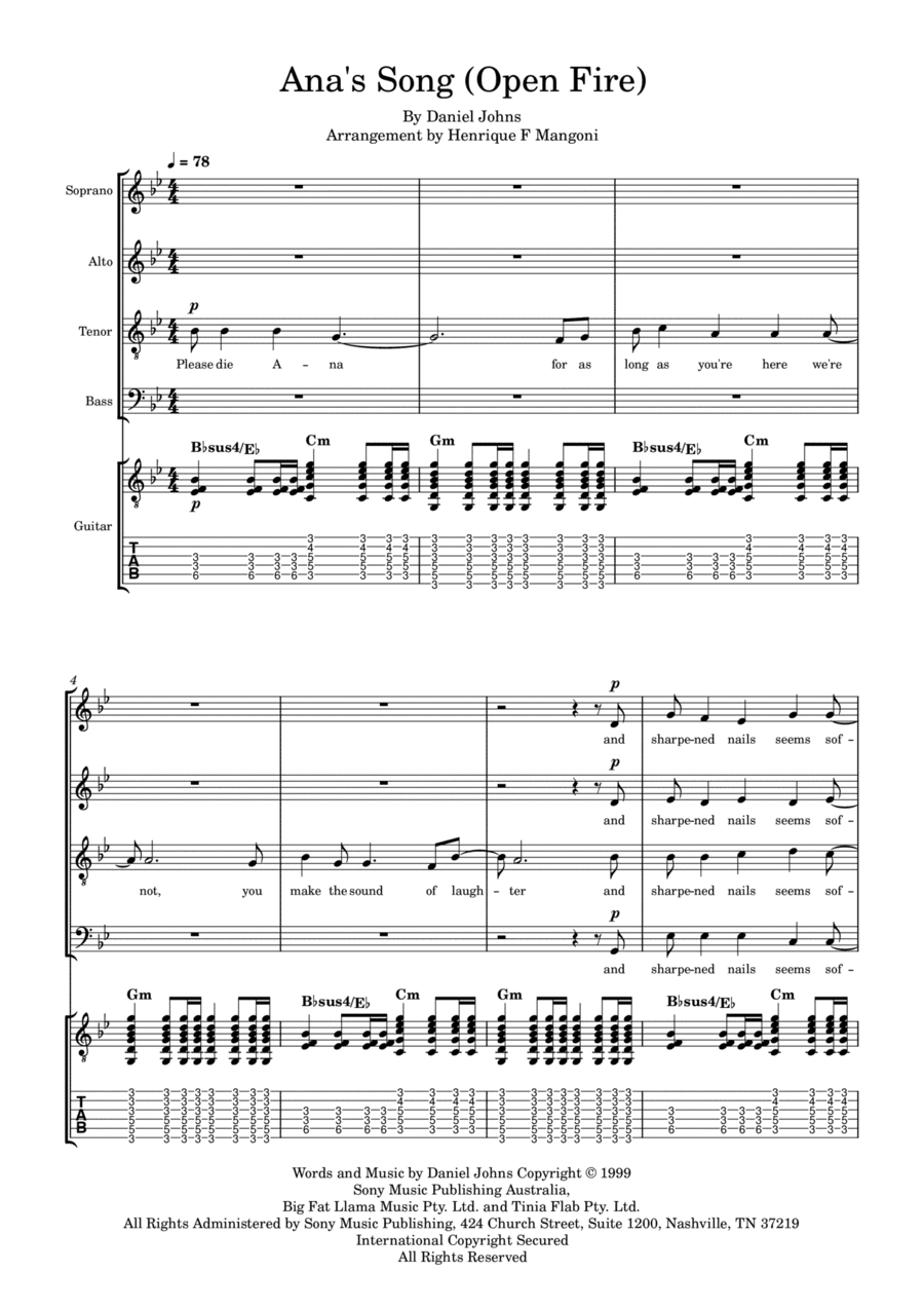 Ana's Song (open Fire) (arr. Henrique F Mangoni)