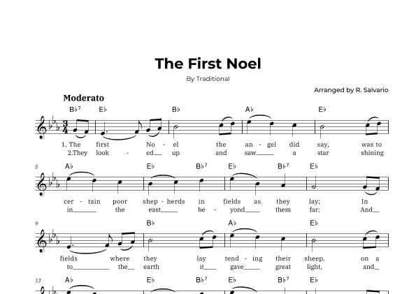 The First Noel (Key of E-Flat Major) (arr. R. Salvario)