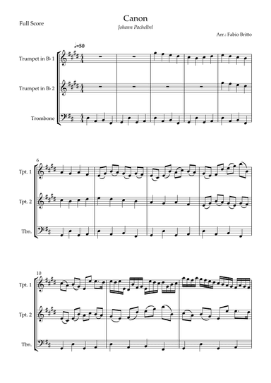 Canon - Johann Pachelbel (Wedding/Reduced Version) for Brass Trio (arr. Fabio Britto)