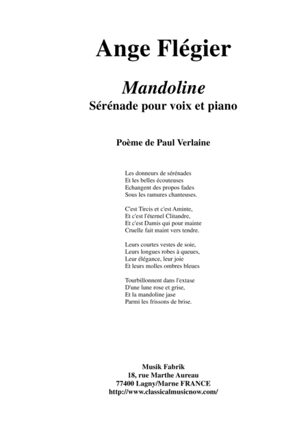 Ange Flégier: Mandoline for high voice and piano (arr. Musik Fabrik Music Publishing)