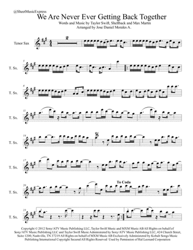 We Are Never Ever Getting Back Together (arr. Jose Daniel Morales A.)