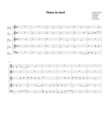 Plaine de dueil (arrangement for 5 recorders) (arr. Gil Garty)