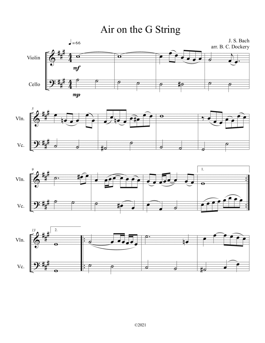 Air on the G String (Violin and Cello Duet) (arr. B. C. Dockery)