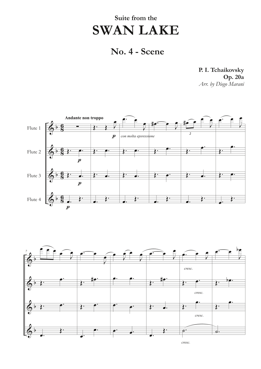 "Scene No. 2" from Swan Lake Suite for Flute Quartet (arr. Diego Marani)