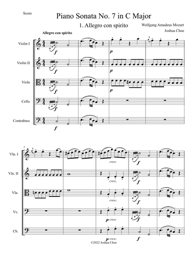Piano Sonata No. 7 in C Major, Movement 1 (arr. Joshua Choe)