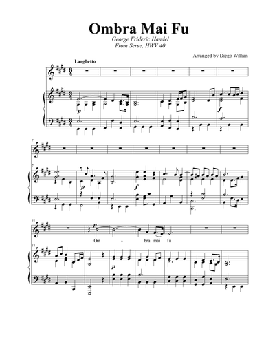 Ombra Mai Fu, E Major (arr. Diego Willian)
