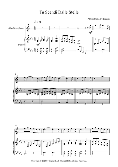 Tu Scendi Dalle Stelle - Alfons Maria De Liguori (Alto Sax + Piano) (arr. Digital Book Music)