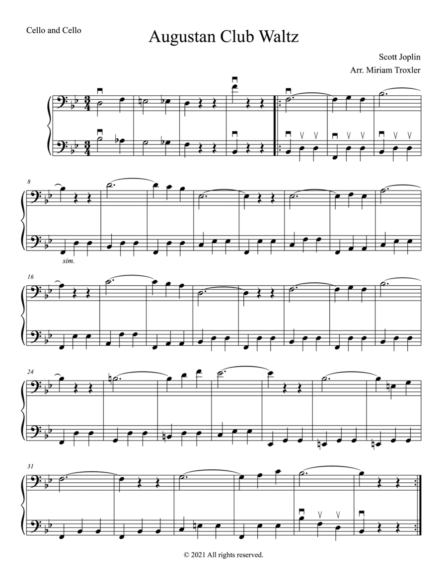 Scott Joplin Duets for Two Bass Clef Instruments (arr. Miriam Troxler)