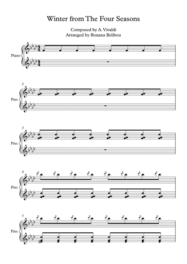Winter (First Movement) from The Four Seasons by Vivaldi Piano (arr. Roxana Belibou)